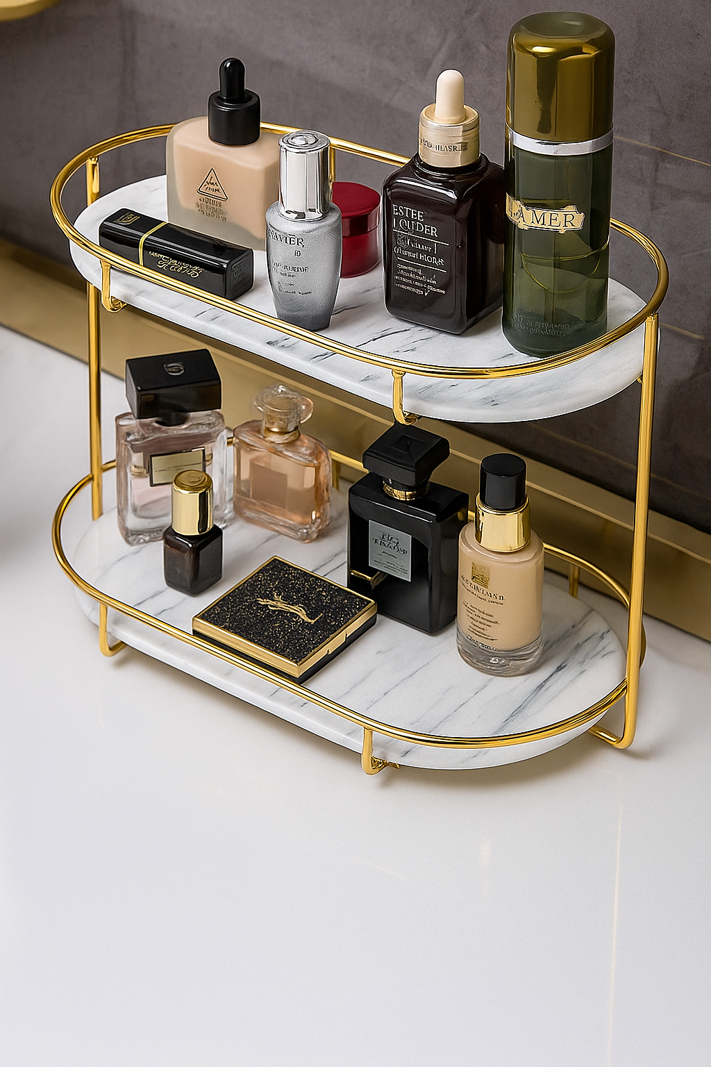 2 Tier Oval Shaped Cosmetic Rack Stand for Storage