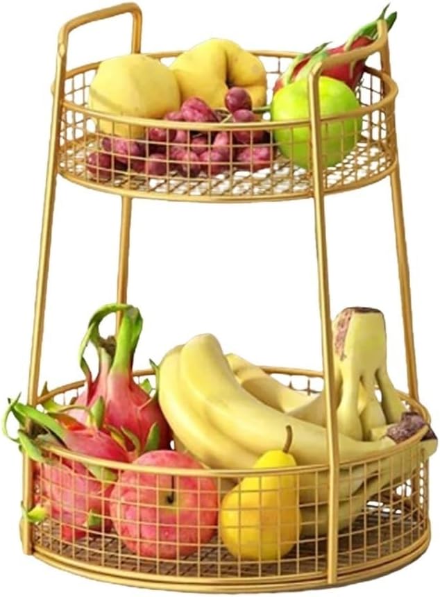 2 Tier Metal Fruit Basket, Multifunctional Round Fruit Bowl