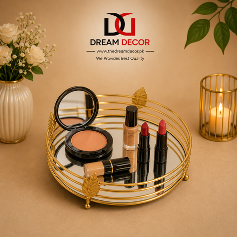 Elegant Round Metal & Mirror Serving Tray
