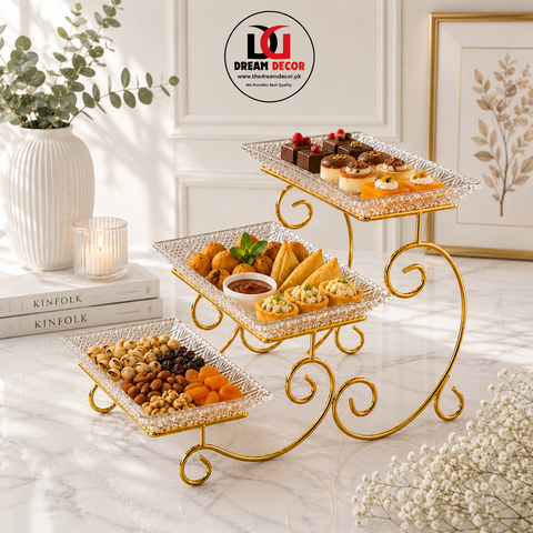 3-Tier Luxury Gold Crystal Serving Stand