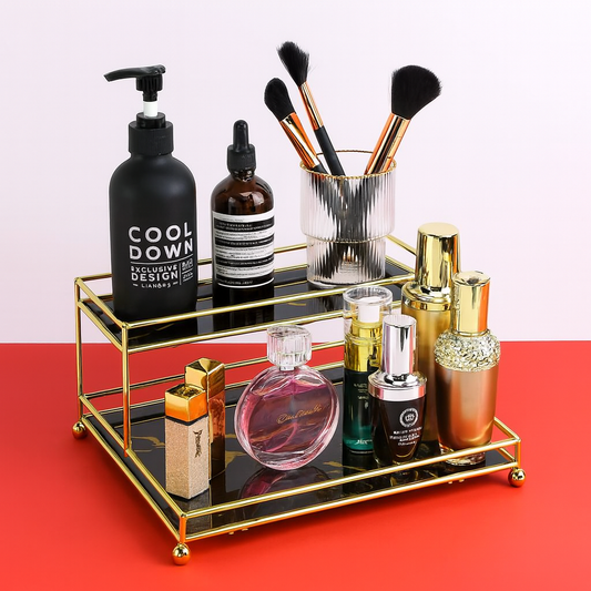 2-tier Cosmetic Storage Basket with Glass Tray