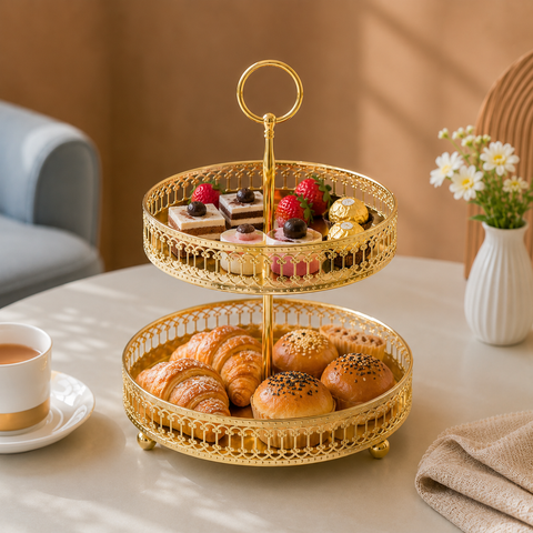 Luxury 2-Tier Gold Serving Stand | Decorative Dessert & Snack Tray
