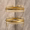 Luxury 2-Tier Golden Bathroom Corner Rack with Hooks