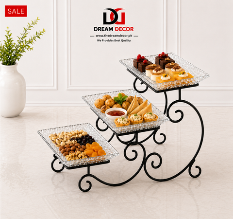 3-Tier Luxury Gold Crystal Serving Stand