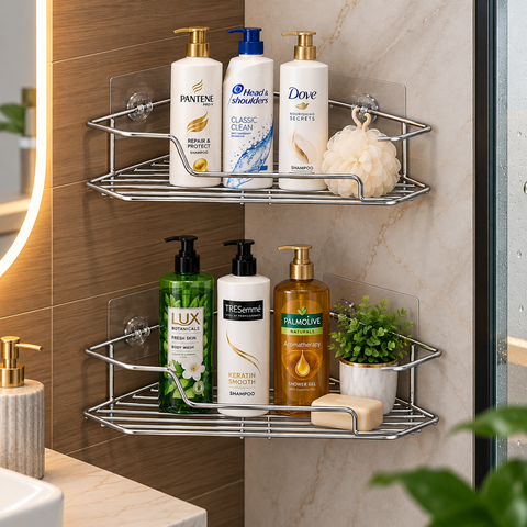 Chrome Wall Mounted Bathroom Rack | Shower Caddy & Storage Organizer