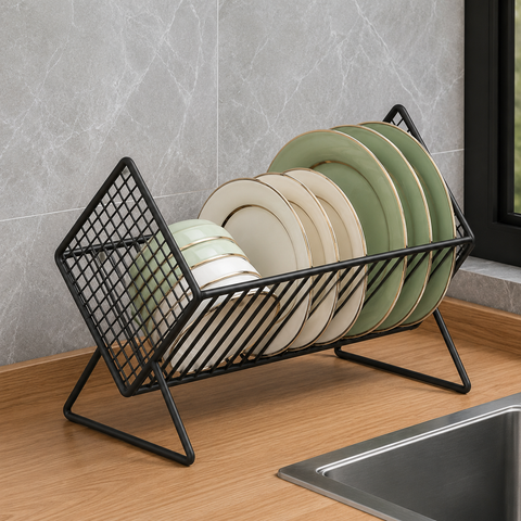 Black Metal Kitchen Dish Drying Rack – Plate & Bowl Organizer