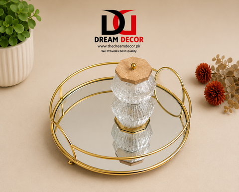 Mirror  Round  Metal Tray for Vanity