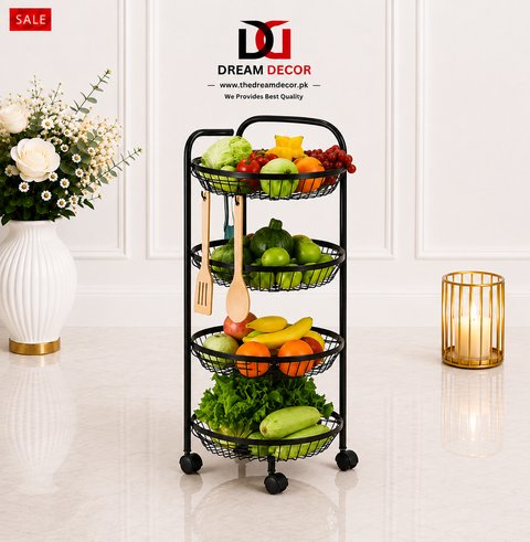 4-Tier Metal Fruit & Vegetable Storage Trolley (With Wheels)