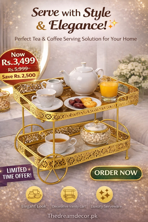 Royal Gold Tea & Makeup Organizer Cart