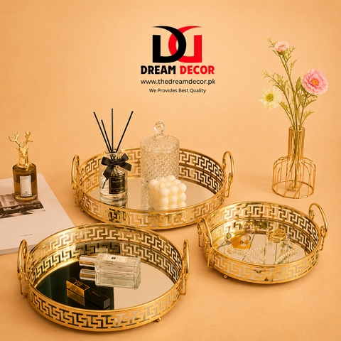 Glass Mirror Gold Luxury  Storage Display Tray