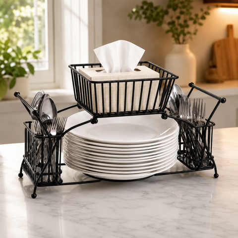 2 Tier Metal Dish Drying Rack with Cutlery Holder & Bowl Basket