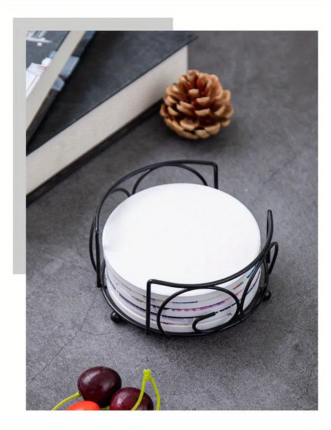Premium Ceramic Coasters with Metal Holder – Set of 6