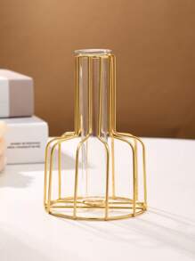 1pc Metal Flower Vase With Transparent Tube