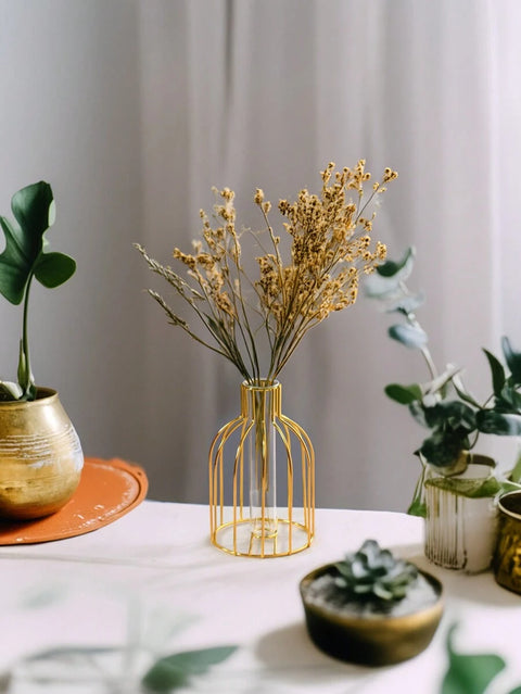 1pc Metal Flower Vase With Transparent Tube