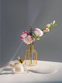 1pc Metal Flower Vase With Transparent Tube