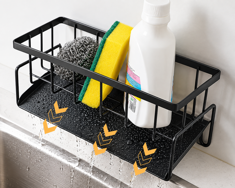 Premium Black Metal Sink Organizer & Cleaning Rack