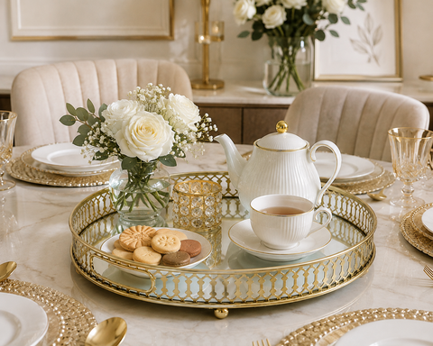 Elegant Gold Mirror Serving Tray