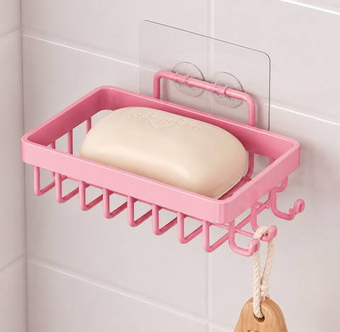 Pink Adhesive Bathroom Corner Shelf Set – 5 Pcs Wall Mounted Organizer