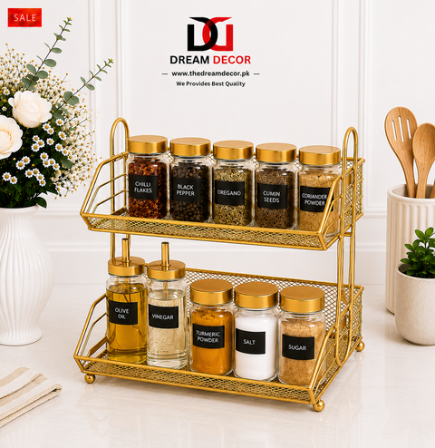 Modern Gold Double-Layer Kitchen Countertop Organizer Rack