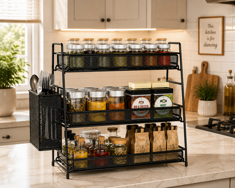 3-Tier Spice Rack with Cutlery Holder
