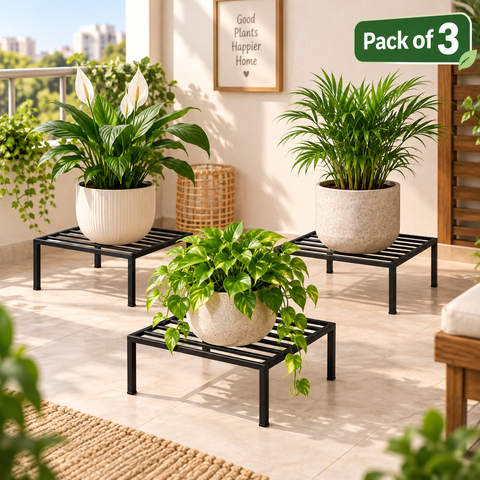 Pack of 3 Premium Metal Plant Stands | Black Plant Risers