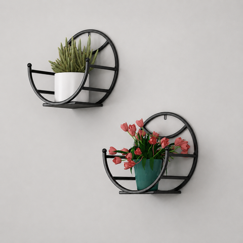 Set of 4 Round Metal Wall-Mounted Plant Holder Shelves
