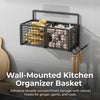 3-Compartment Wall Mounted Kitchen Storage Basket with Dual Hooks
