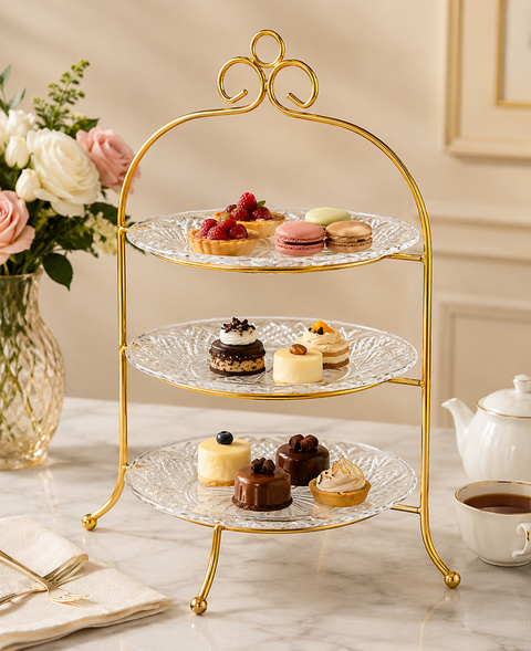 3 Tier Crystal Glass Dessert Serving Stand
