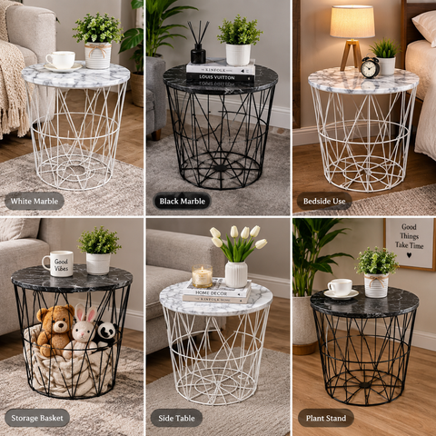 Modern Wooden Top Side Table – Black Metal Frame