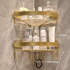 Luxury 2-Tier Golden Bathroom Corner Rack with Hooks