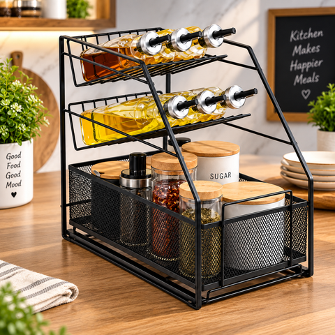 3-Tier Multipurpose Kitchen Organizer Rack – Oil Bottle & Spice Storage