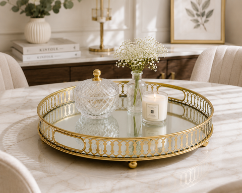Elegant Gold Mirror Serving Tray