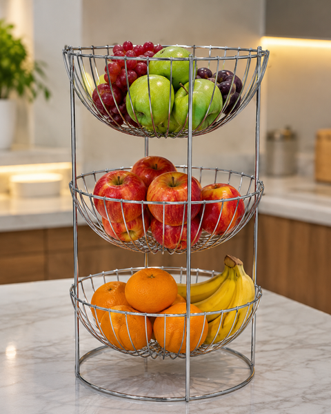 3-Tier Metal Fruit Basket Stand | Kitchen Countertop Fruit Organizer