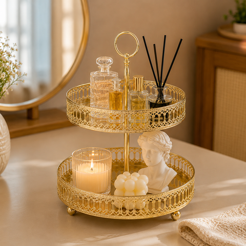 Luxury 2-Tier Gold Serving Stand | Decorative Dessert & Snack Tray