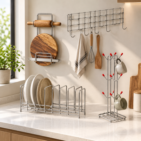Premium 4-in-1 Kitchen Organizer Rack Set – Silver