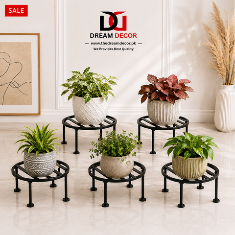 Modern Black Metal Plant Stand – Round Decorative Flower Pot Stand