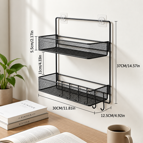2-Tier Multipurpose Wall Mounted Kitchen Organizer with Hooks