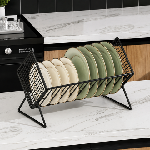Black Metal Kitchen Dish Drying Rack – Plate & Bowl Organizer