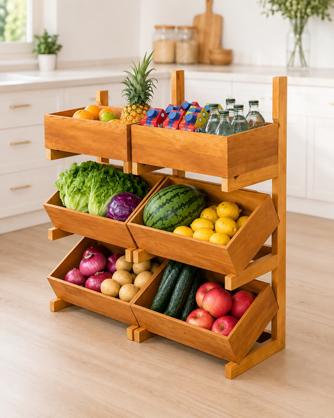 3 Tier Wooden Fruit & Vegetable Storage Rack – Multipurpose Kitchen Organizer