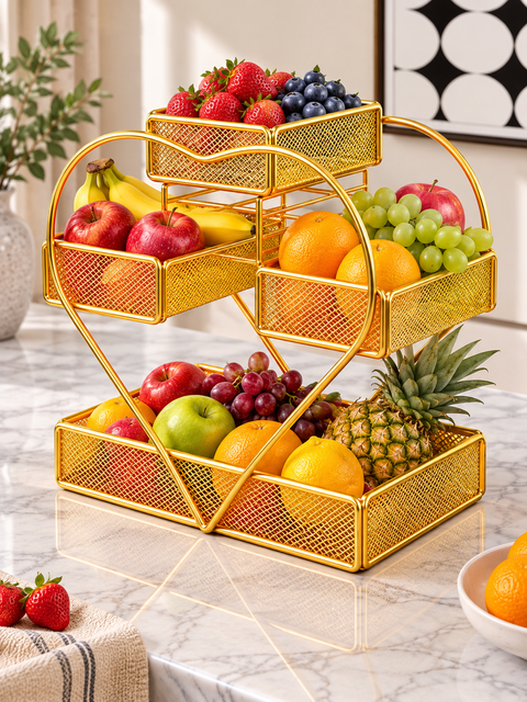 Premium 4-Tier Fruit Basket Stand – Golden