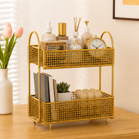 Golden 2-Tier Makeup & Skincare Organizer Rack