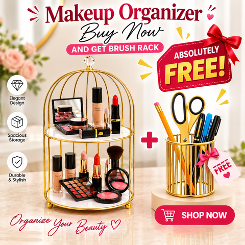 Luxury Gold Makeup Organizer Set with Free Brush Holder