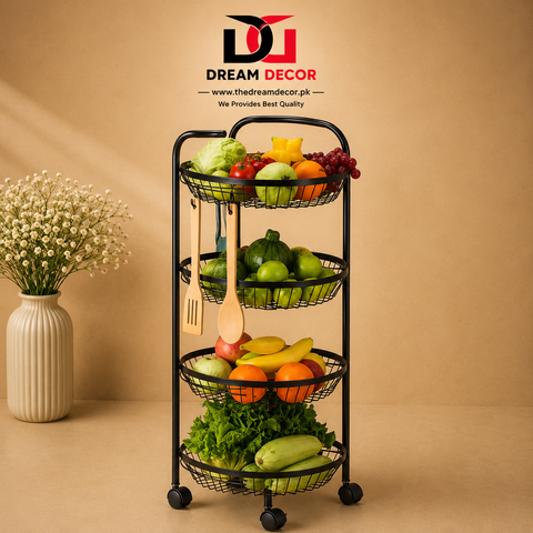 4-Tier Metal Fruit & Vegetable Storage Trolley (With Wheels)