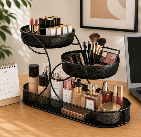 Metal Mesh Makeup Organizer & Cosmetic Storage Stand
