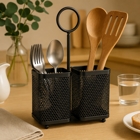 3-Compartment Black Metal Multipurpose Organizer & Pen Holder