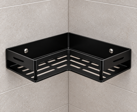 Matte Black Corner Shower Shelf – Wall Mounted Bathroom Organizer