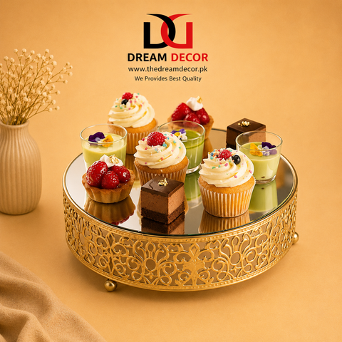 Round Cake Stand Pastry Stand Cupcake Display Tray Golden