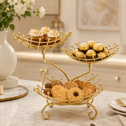 3-Tier Golden Metal Dessert & Snack Serving Stand