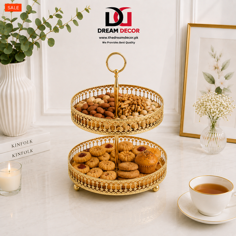 Luxury 2-Tier Gold Serving Stand | Decorative Dessert & Snack Tray