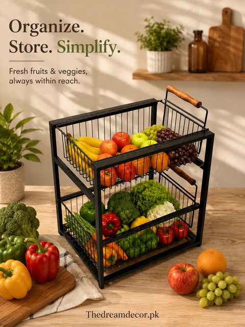 Metal Fruit & Vegetable Storage Basket Rack